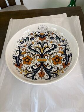 Deruta Sicilian  Print  Gold Blue, Green Serving Bowl from Italy --